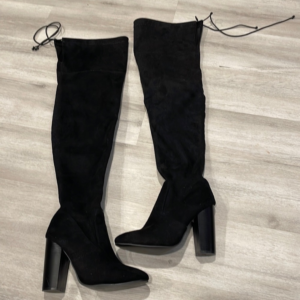 Sexy Black Over the Knee Heeled Boots Size 38